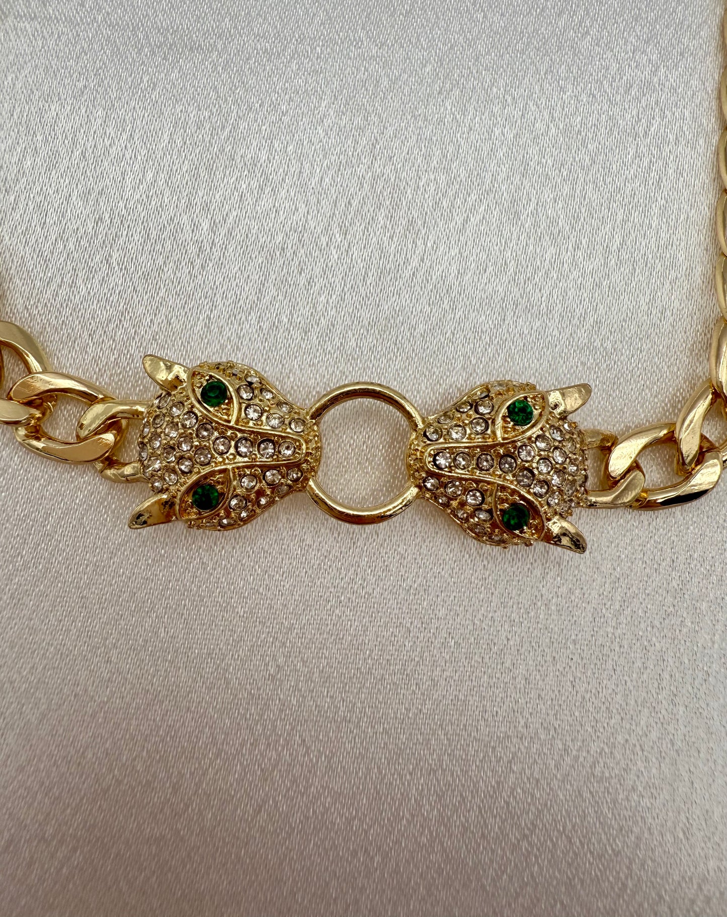 Leopard Head Pendant Choker Style Necklace – Inspired Rhinestone-Embellished & Tarnish-Resistant