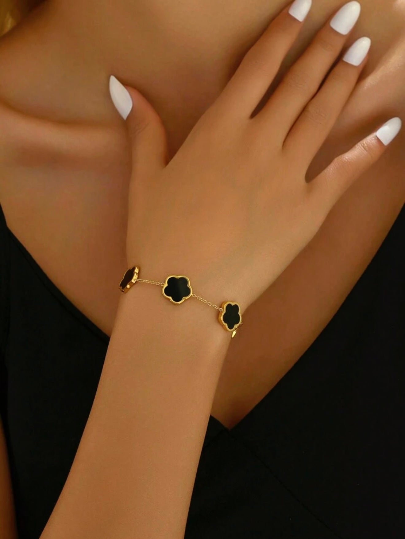 18k Gold-Plated Van Cleef Inspired Clover Bracelet – Black - Waterproof, Tarnish-Resistant & Hypoallergenic Matching Necklace Available!