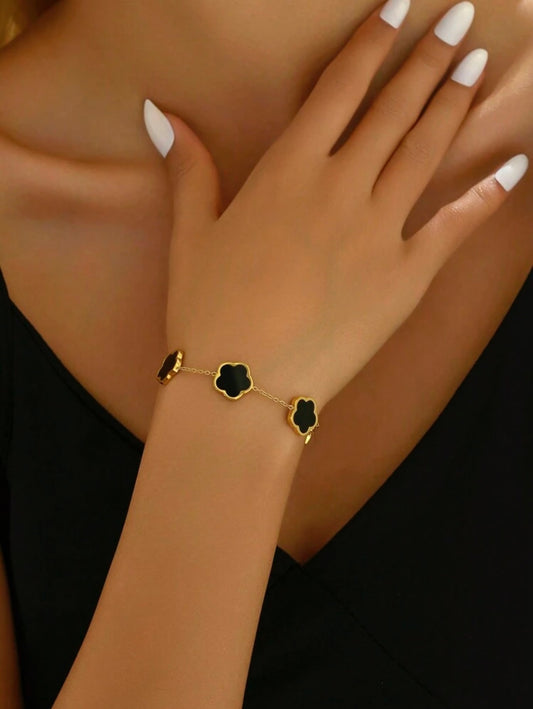 18k Gold-Plated Van Cleef Inspired Clover Bracelet – Black - Waterproof, Tarnish-Resistant & Hypoallergenic Matching Necklace Available!