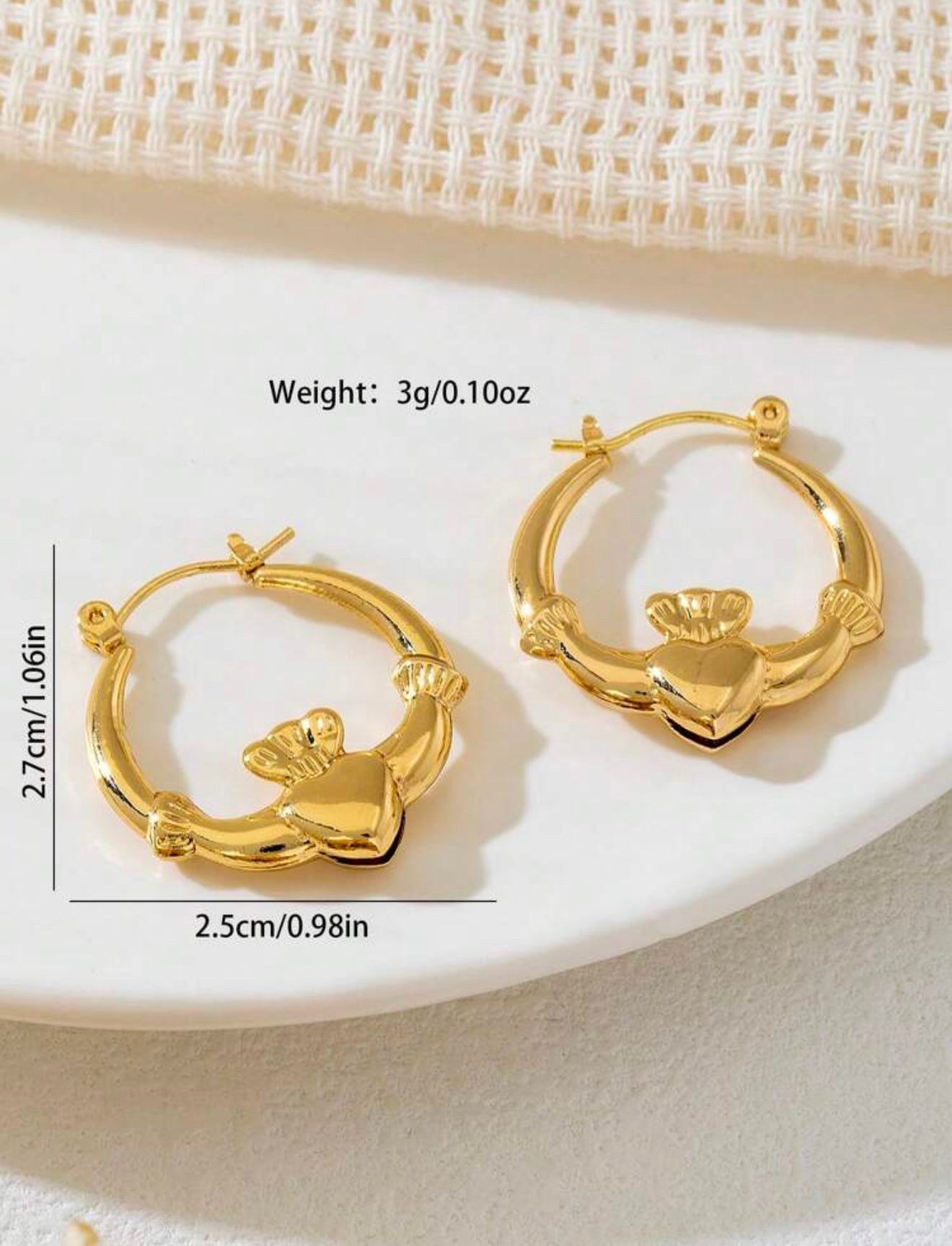 Claddagh Heart Stud Earrings – Vintage Minimalist Design - Tarnish Resistant Base 2.7 x 2.5 cms