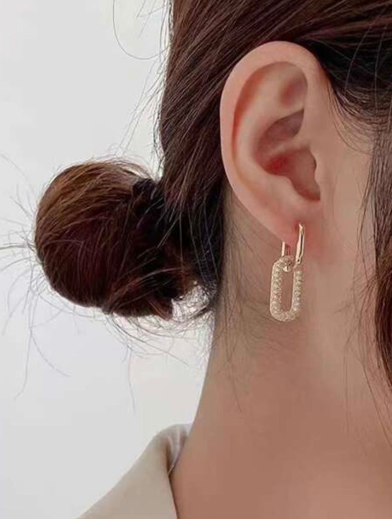 Gold Geometric Rhinestone Encrusted Double-Wear Earrings – Modern Versatility with a Sophisticated Twist | Tarnish Resistant