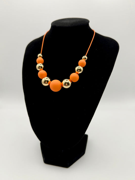 Orange & Gold Beaded Necklace – Stylish Holiday Friendly Accessory
