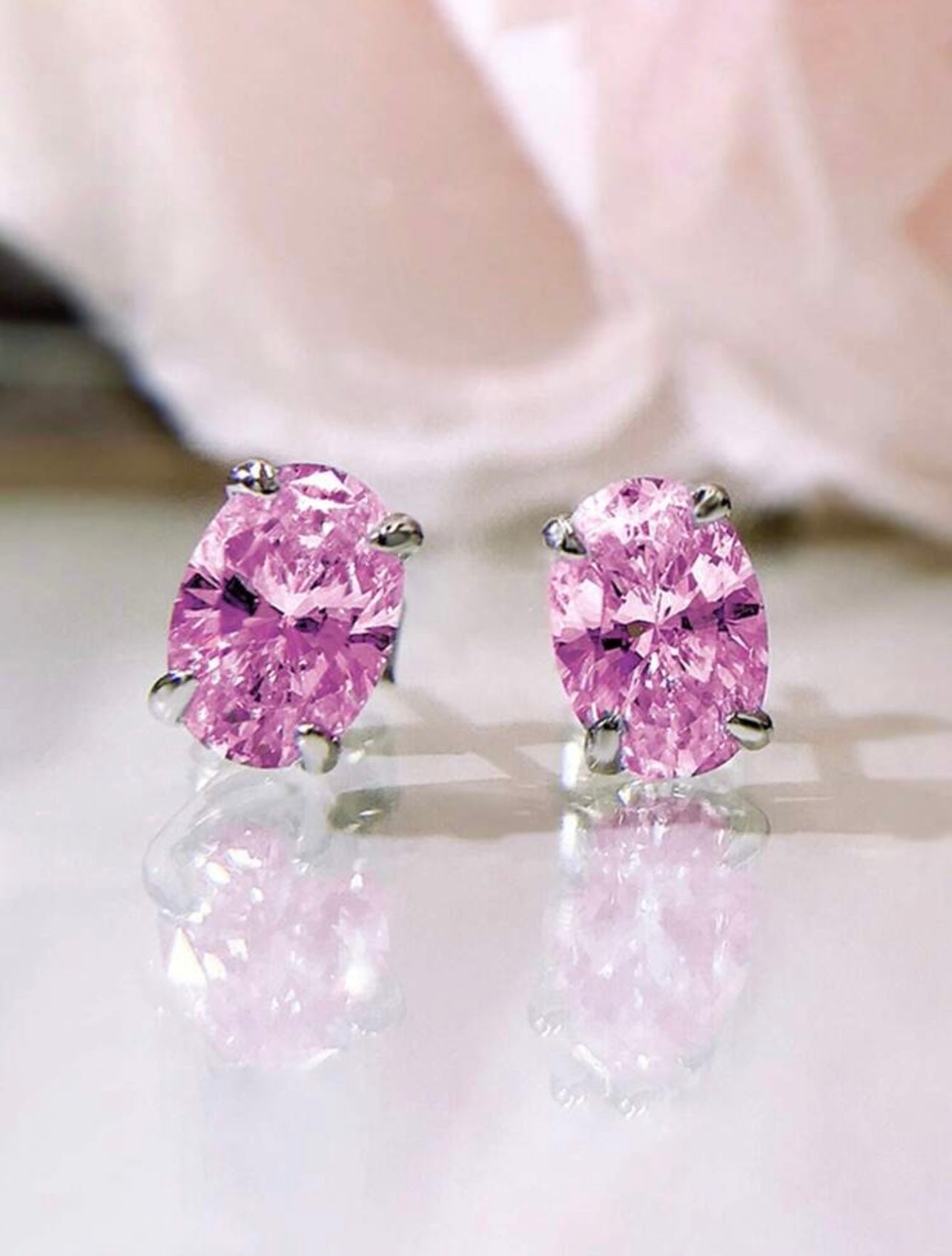 Silver & Pink Cubic Zirconia Stud Earrings – Elegant Gift for Weddings, Anniversaries & Mum