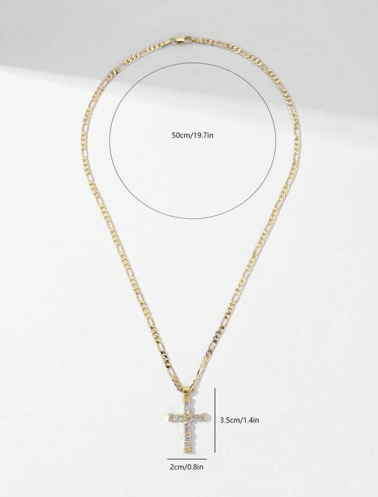 Noble Tarnish Free Raised Cross Pendant Necklace – 14K Gold Plated, Hypoallergenic Zirconia