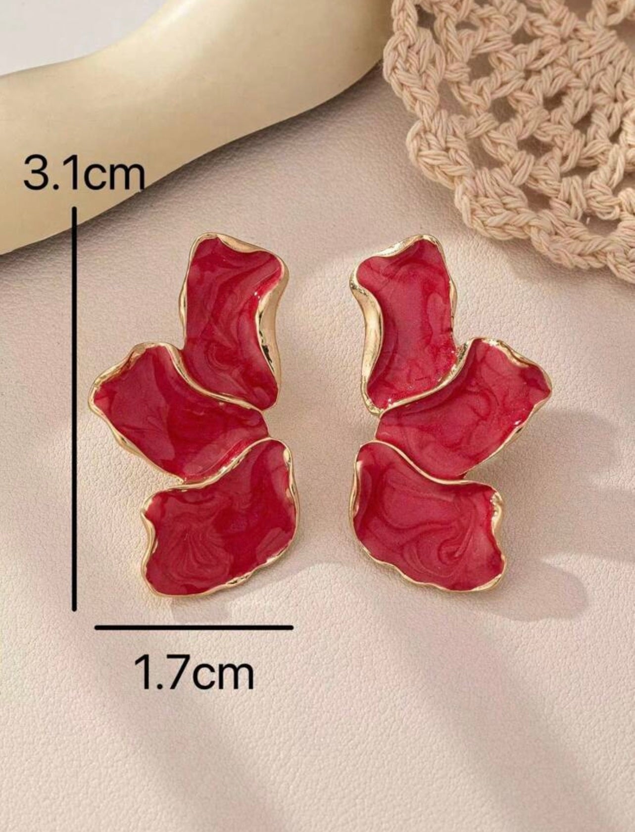 Elegant Gold & Red Enamel Flower Oil Drop Earrings