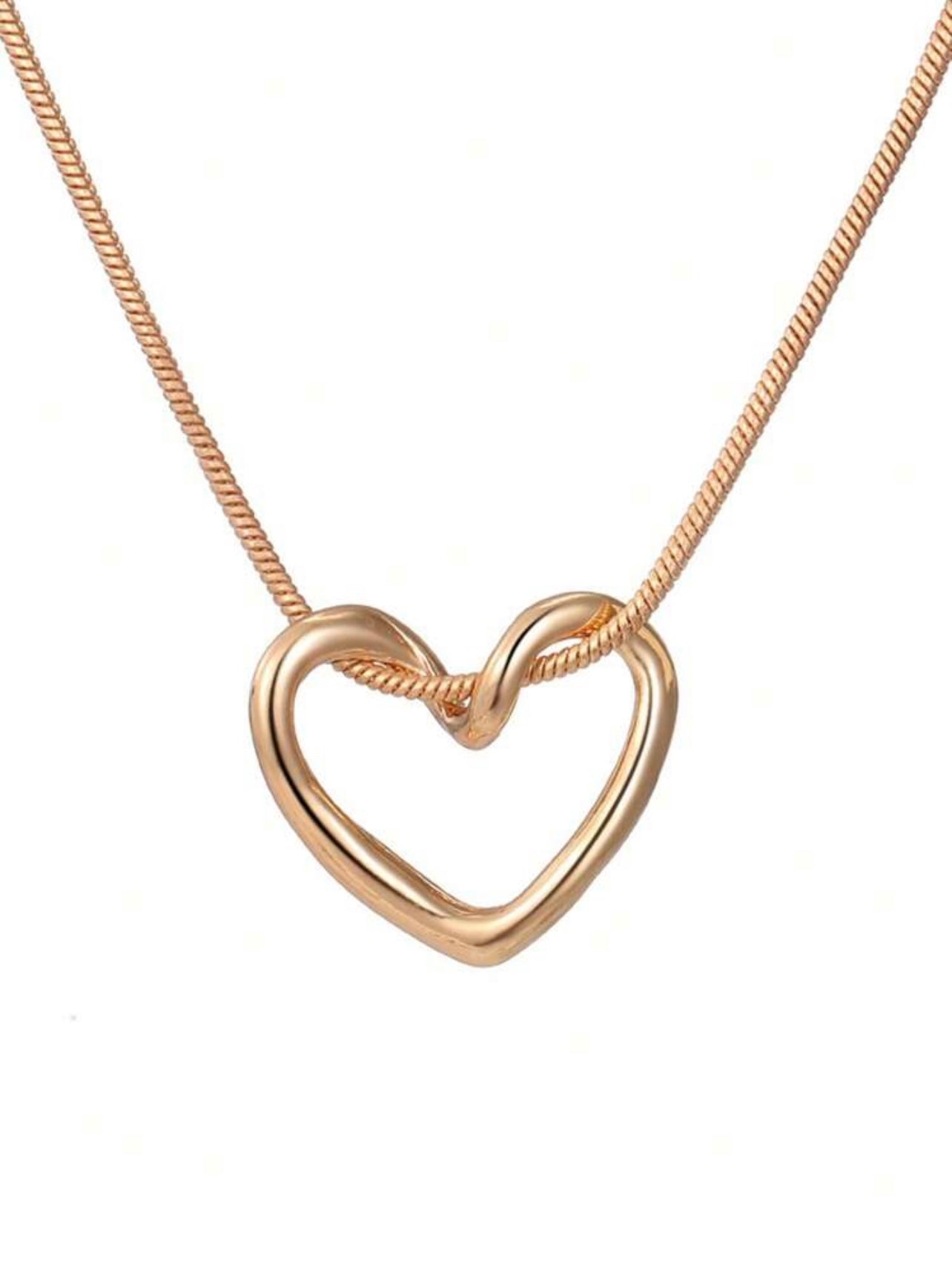 Gold Knot Detail Hollow Heart Pendant Necklace – A Symbol of Love and Connection