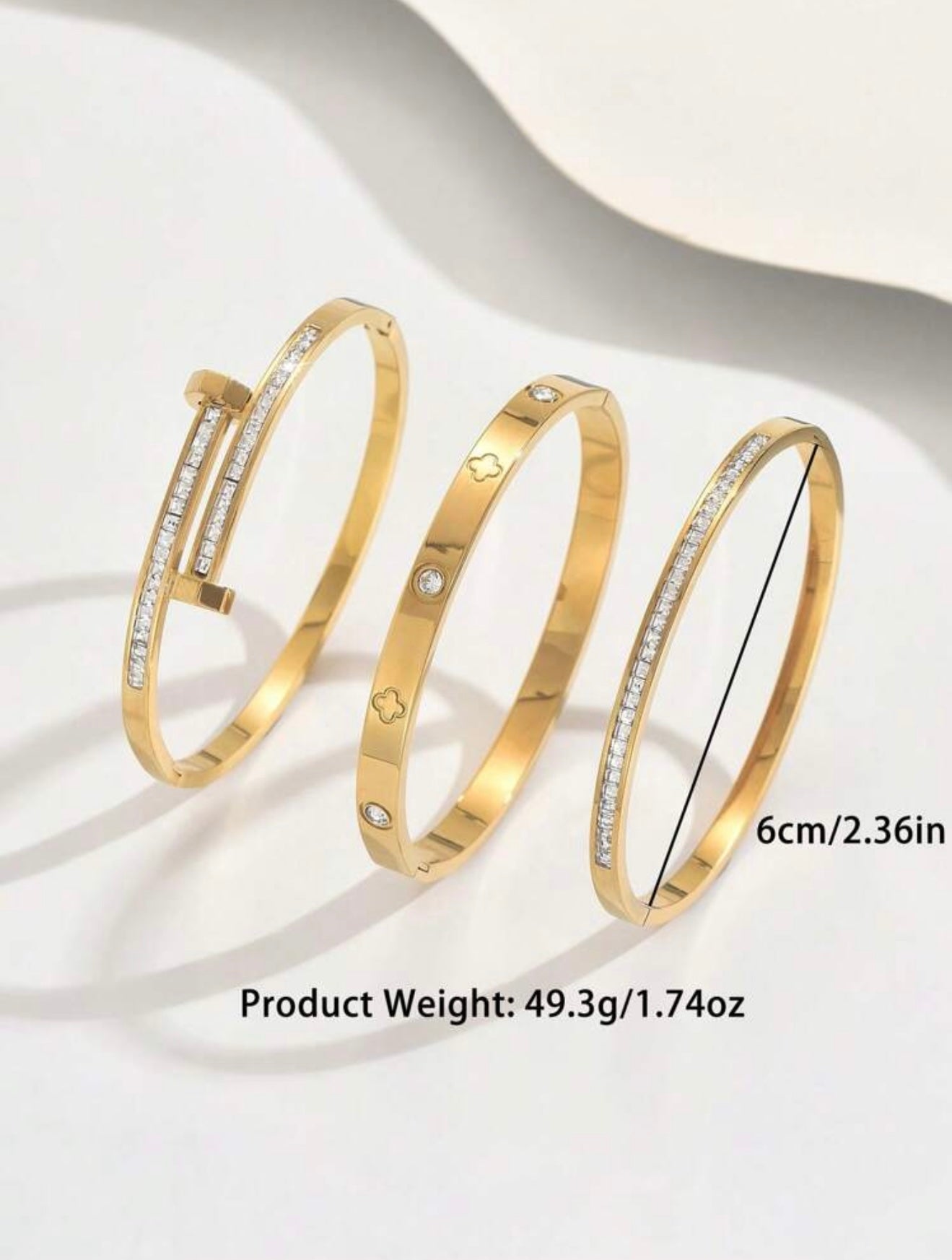 18K Gold Plated Cubic Zirconia Bangle Set – Cartier Inspired Timeless Style