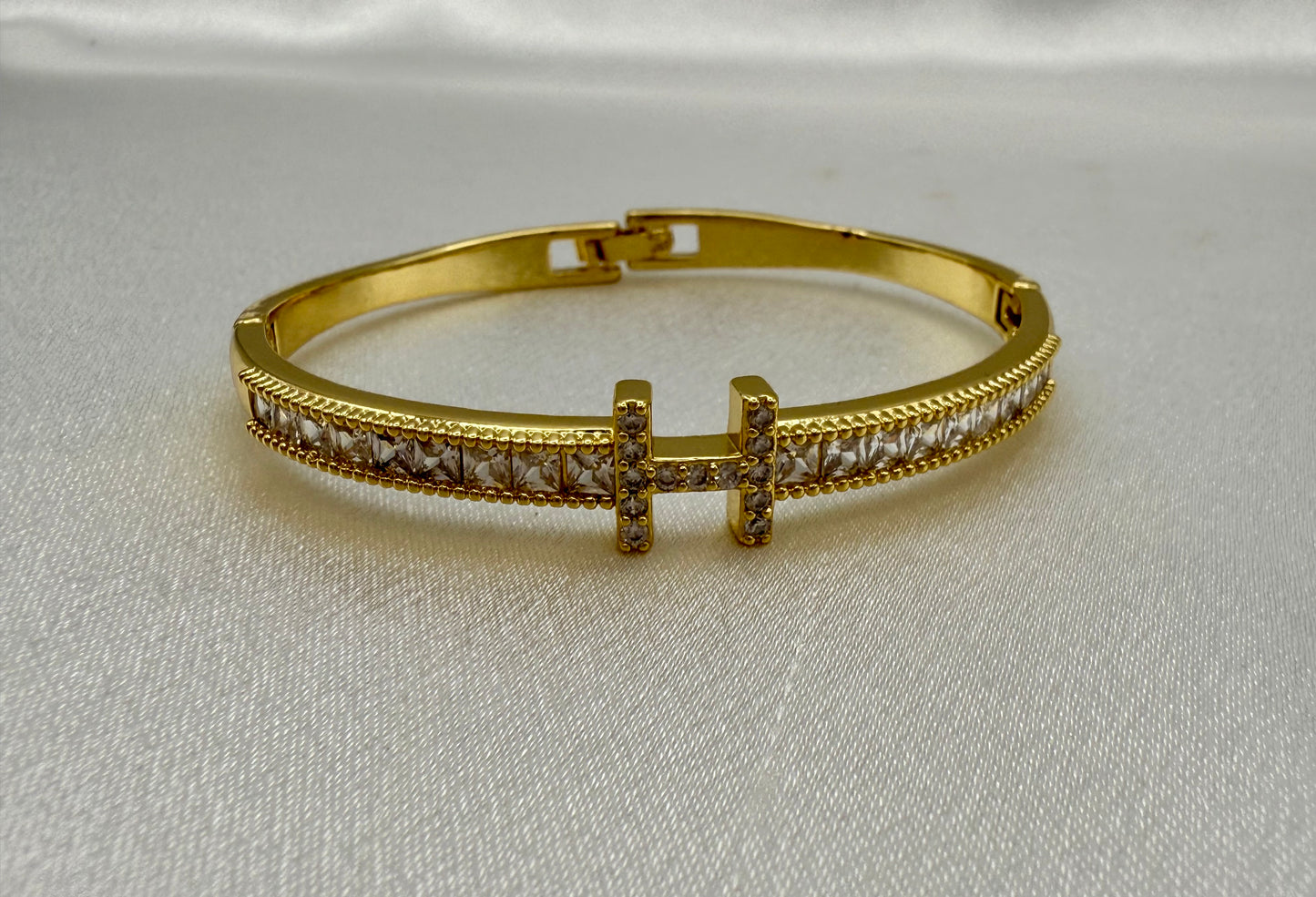 Sparkling Stainless Steel Cubic Zirconia Bracelet Set – Elegant, H Bracelet Inspired - Gold
