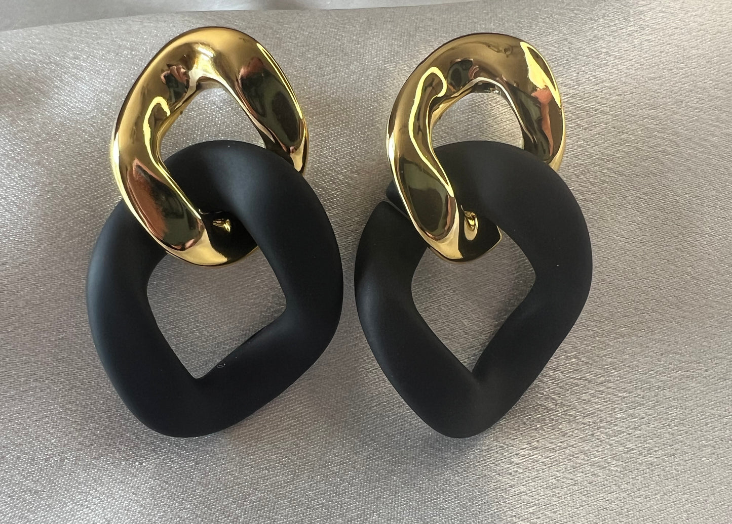Gold and Black Geometric Drop Earrings – Bold Colour, Modern Edge