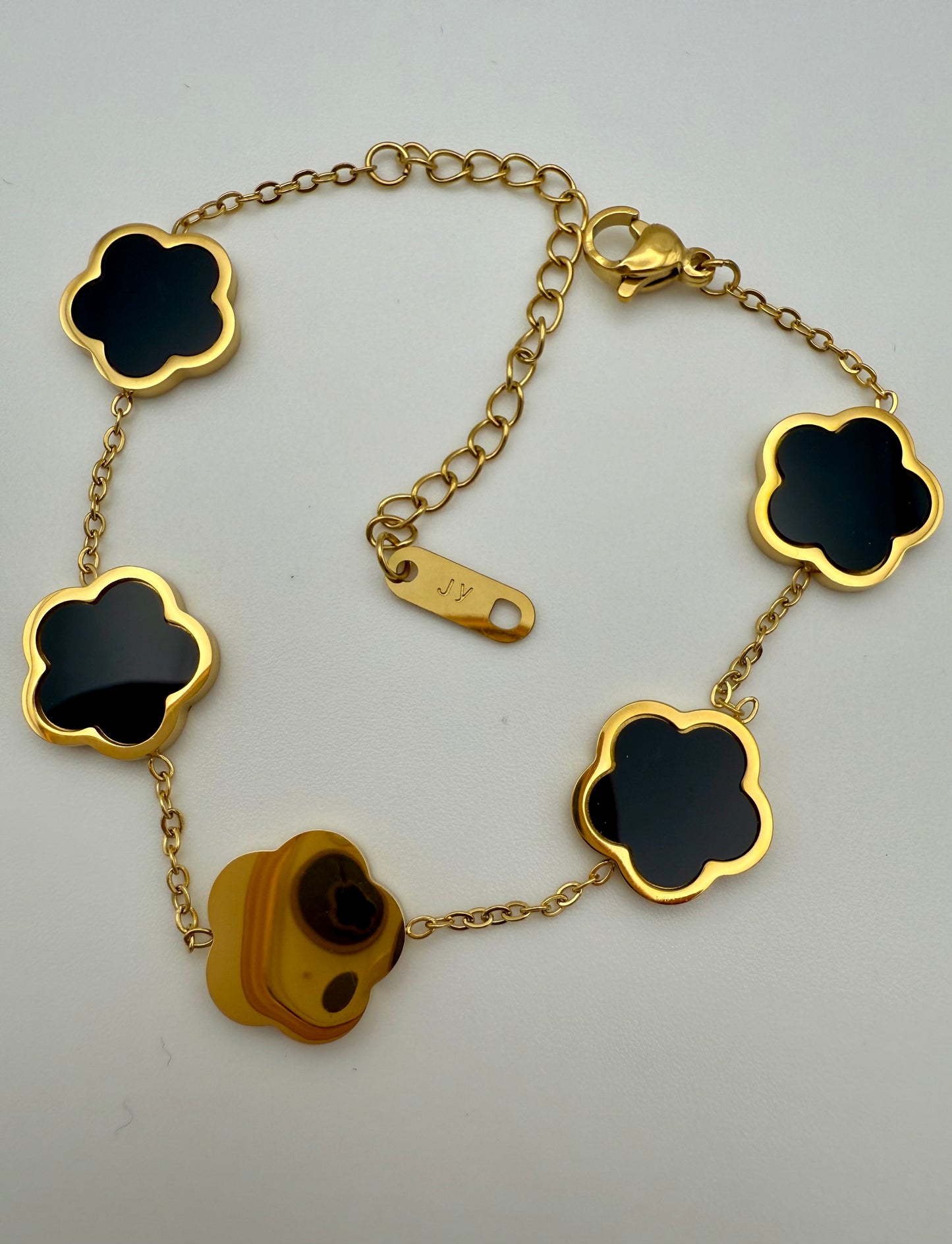 18k Gold-Plated Inspired Clover Bracelet – Black - Waterproof, Tarnish-Resistant & Hypoallergenic Matching Necklace Available!