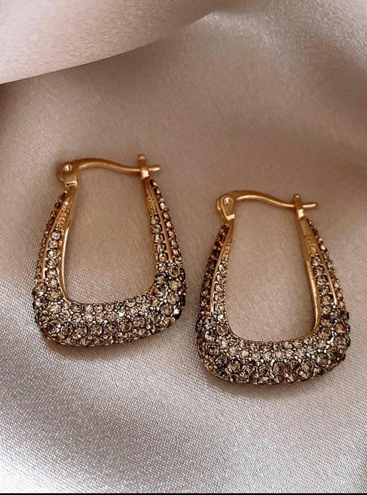 Gold Creoles with Smoky Grey Rhinestones – Subtle Glamour, Everyday Edge
