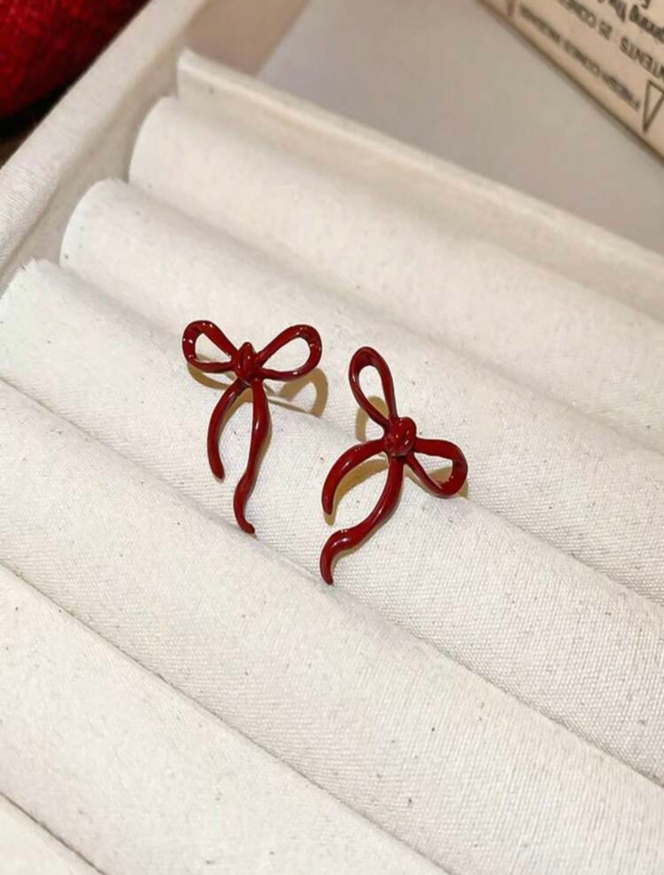 Delicate Burgundy Ribbon Bow Earrings – Tarnish-Resistant Zinc Alloy – Elegant & Feminine Jewellery – Festive Dainty Touch