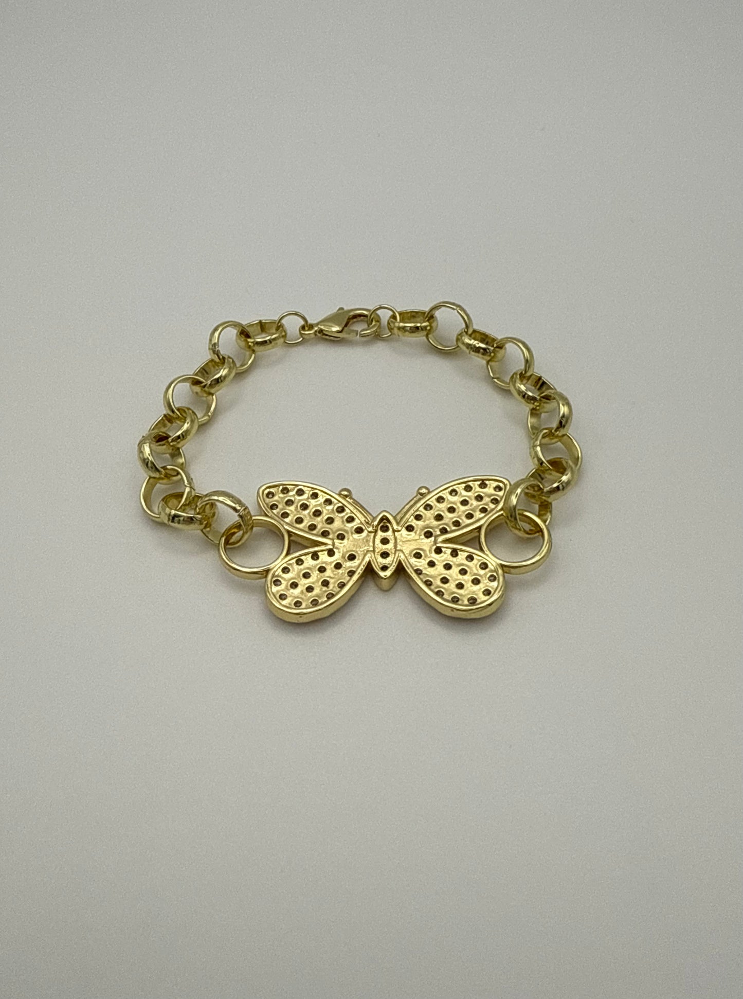 18K Gold-Plated Thick Belcher Butterfly Bracelet – Paved Zircon Detailing, Tarnish-Resistant, Waterproof & Hypoallergenic