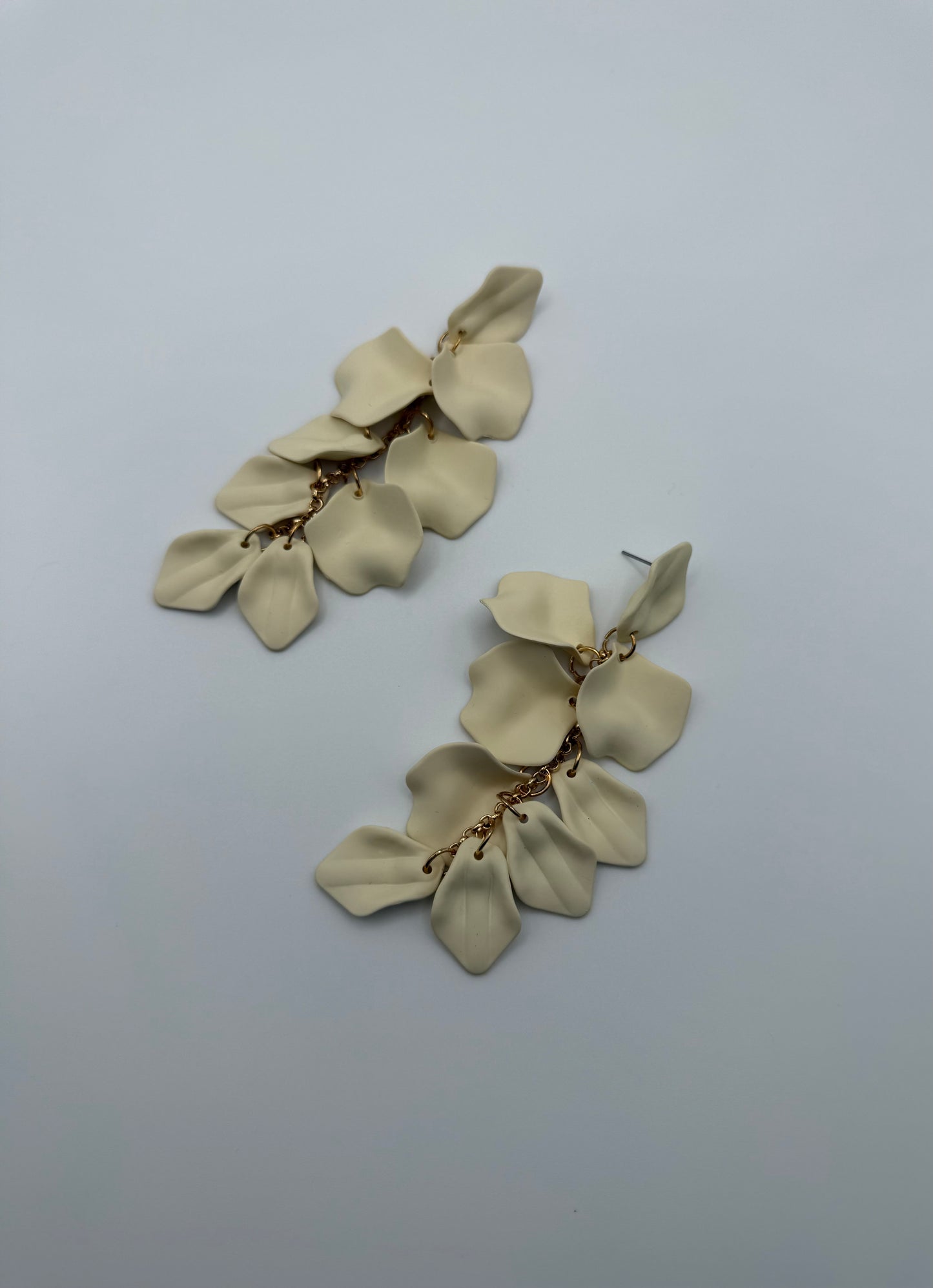 Gold & Matte Creamy White Petal Dangle Earrings – Nature-Inspired Elegance with a Modern Edge