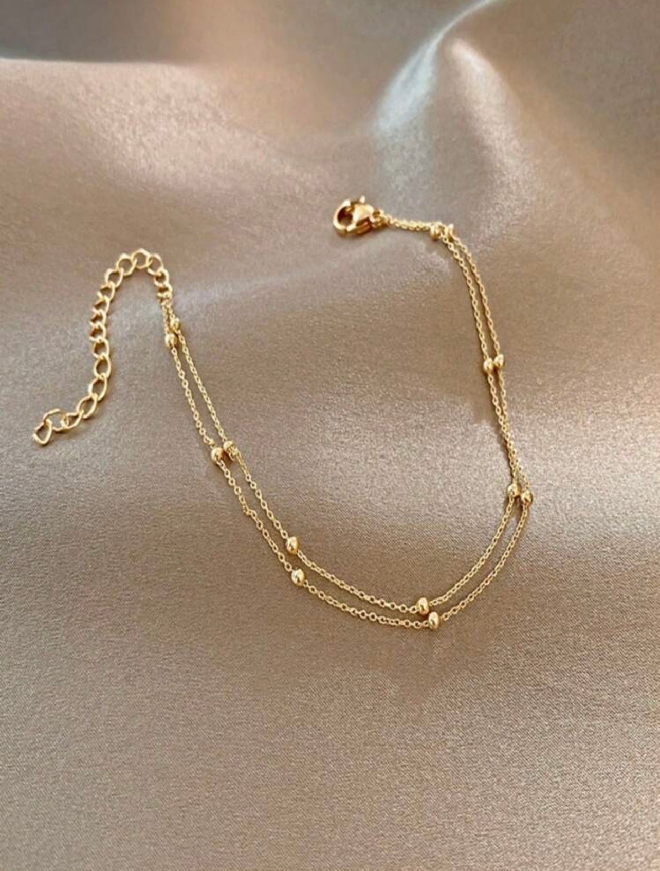 Gold Beaded Anklet – Minimalist Metal Band, Inspired By High-End Fashion