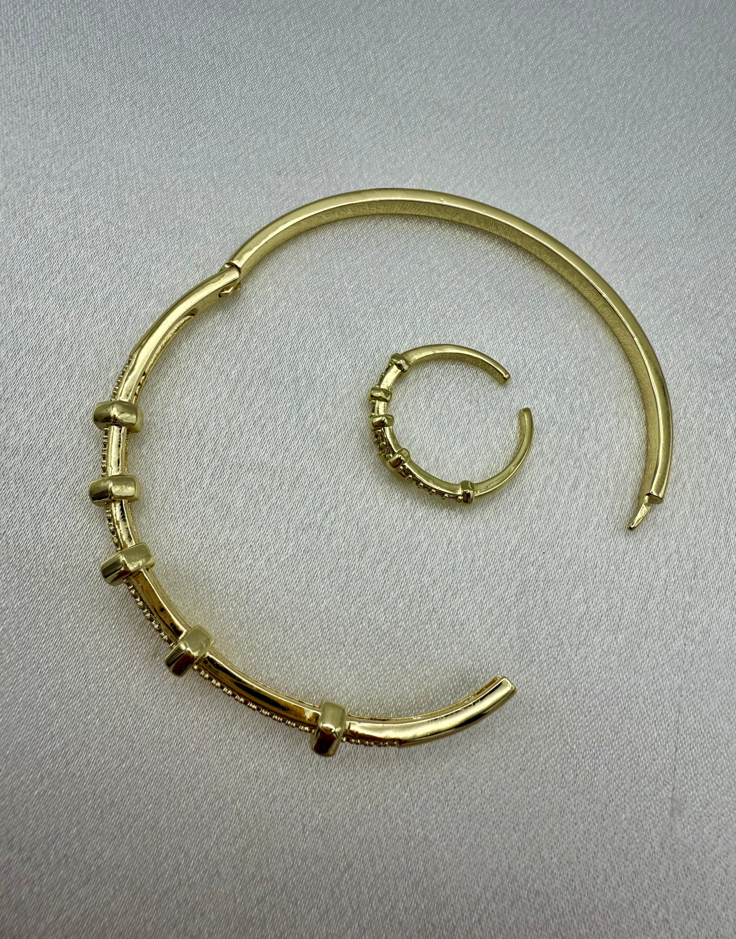 18K Gold Plated Cubic Zirconia Nail Bracelet & Ring Set – Cartier Style Elegance with Modern Edge