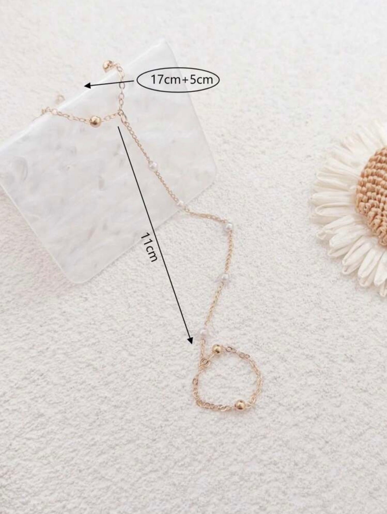 Gold & Faux Pearl Beaded Hand Chain – Minimalist Everyday Ring-to-Bracelet Jewellery