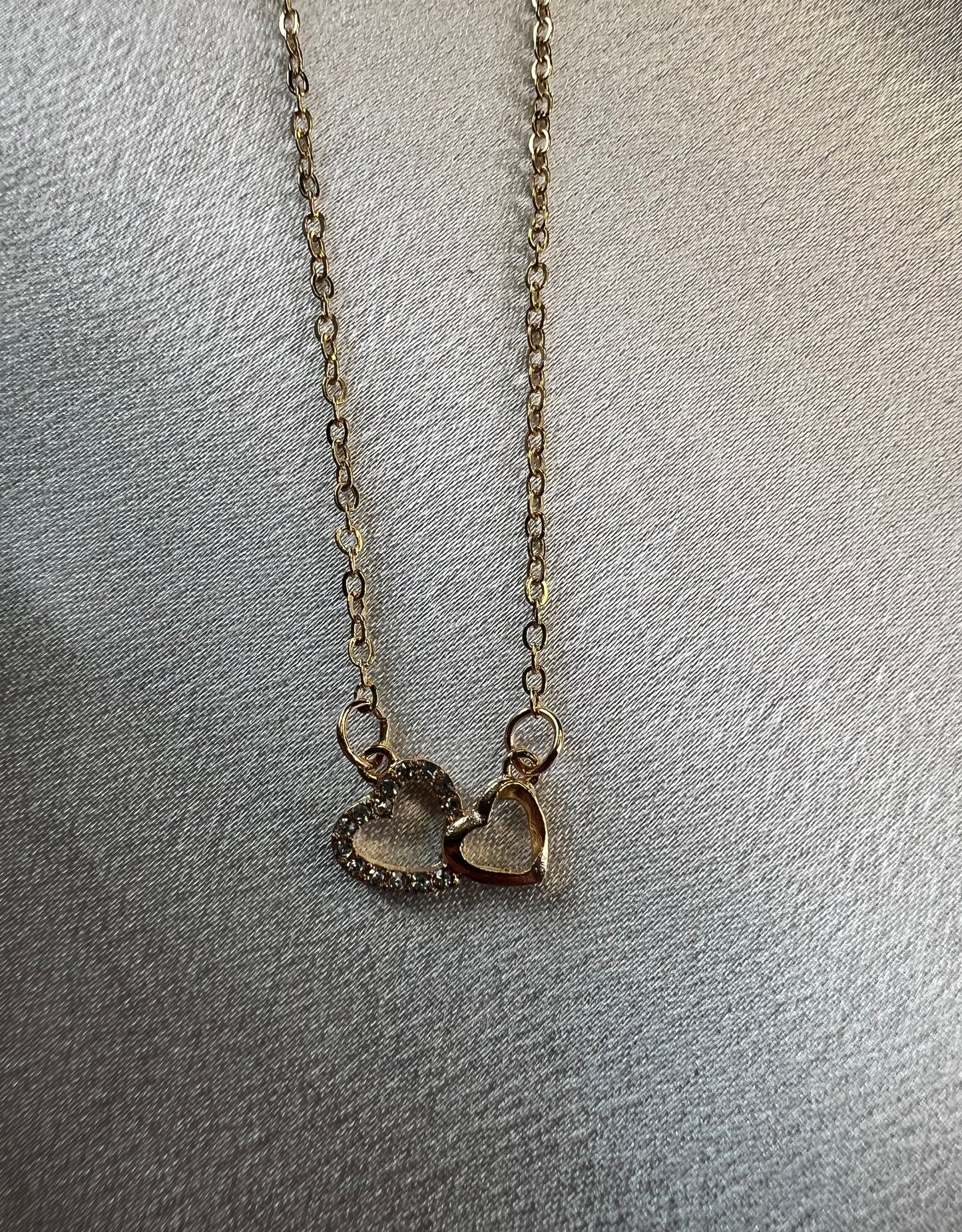 Minimalist Gold Double Heart Necklace – 40-45 cm | Tarnish Resistant Zinc Alloy | Romantic Everyday Elegance