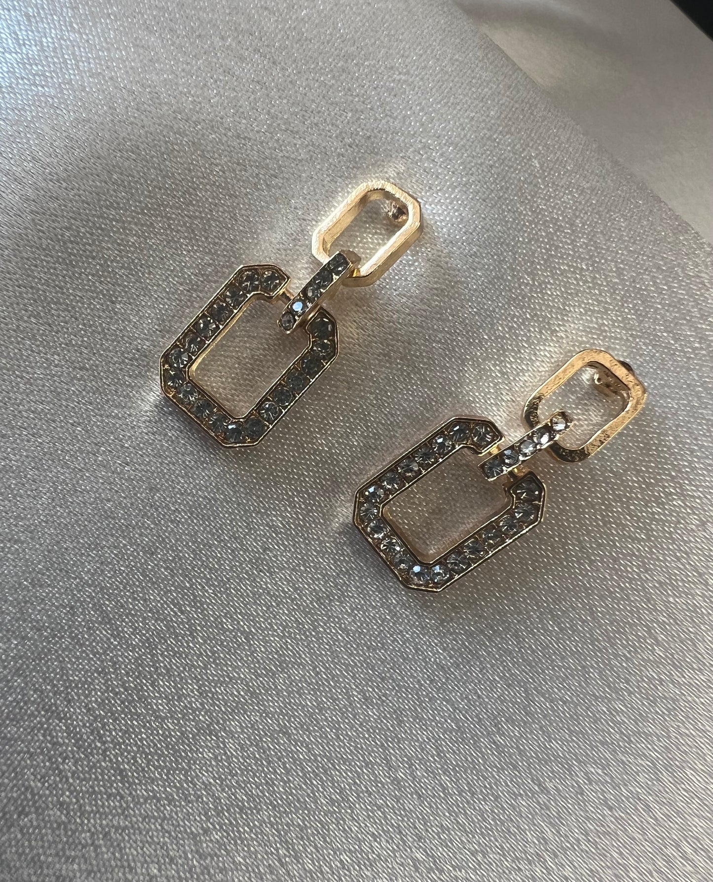 Dramatic Gold Rhinestone Geo Drop Earrings – Tarnish Resistant