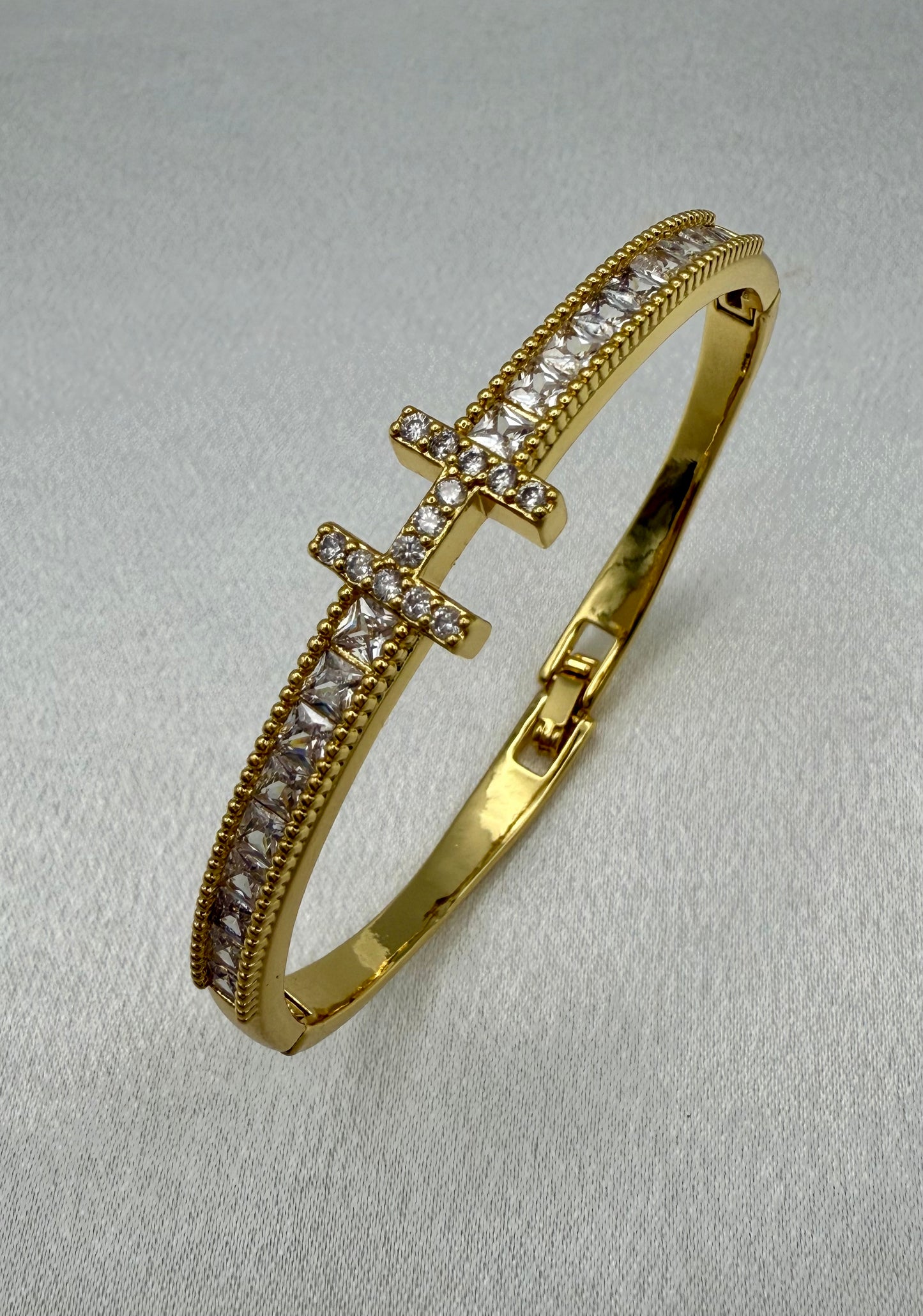 Sparkling Stainless Steel Cubic Zirconia Bracelet Set – Elegant, H Bracelet Inspired - Gold