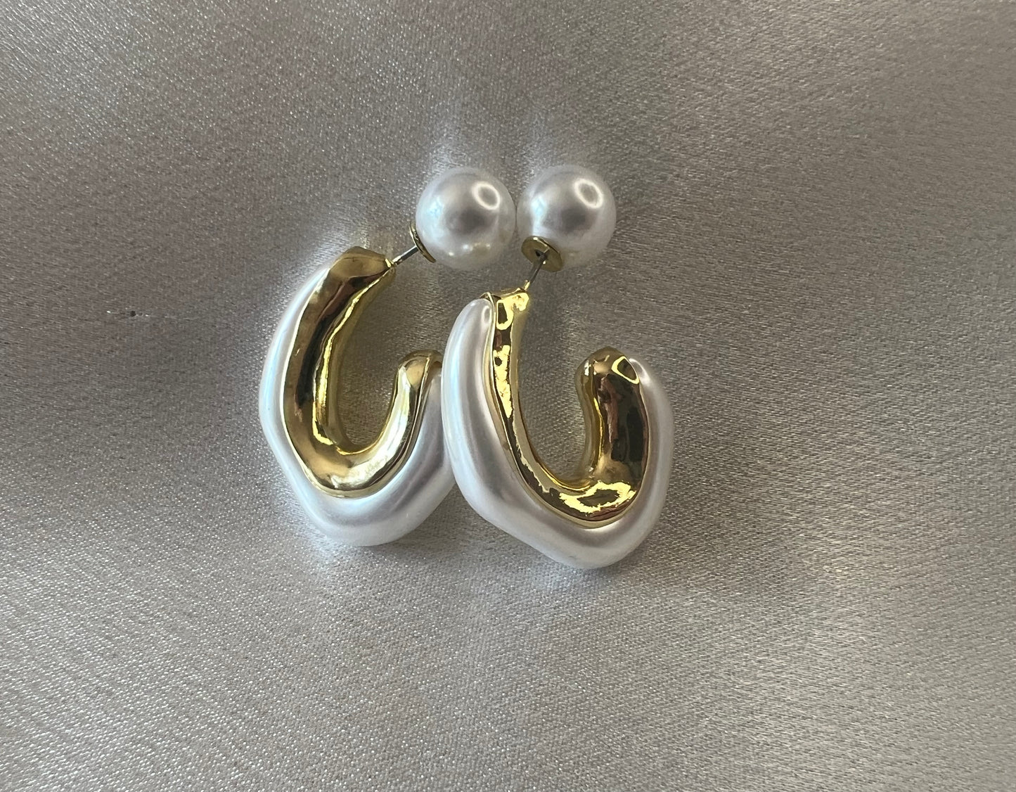 Gold & Faux Pearl Hoop Earrings with Pearl Back – Modern Elegance with a Twist