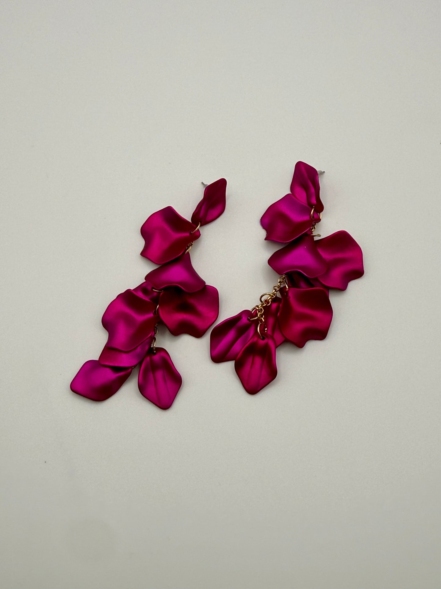 Gold & Satin Pink Petal Dangle Earrings – Nature-Inspired Elegance with a Modern Edge