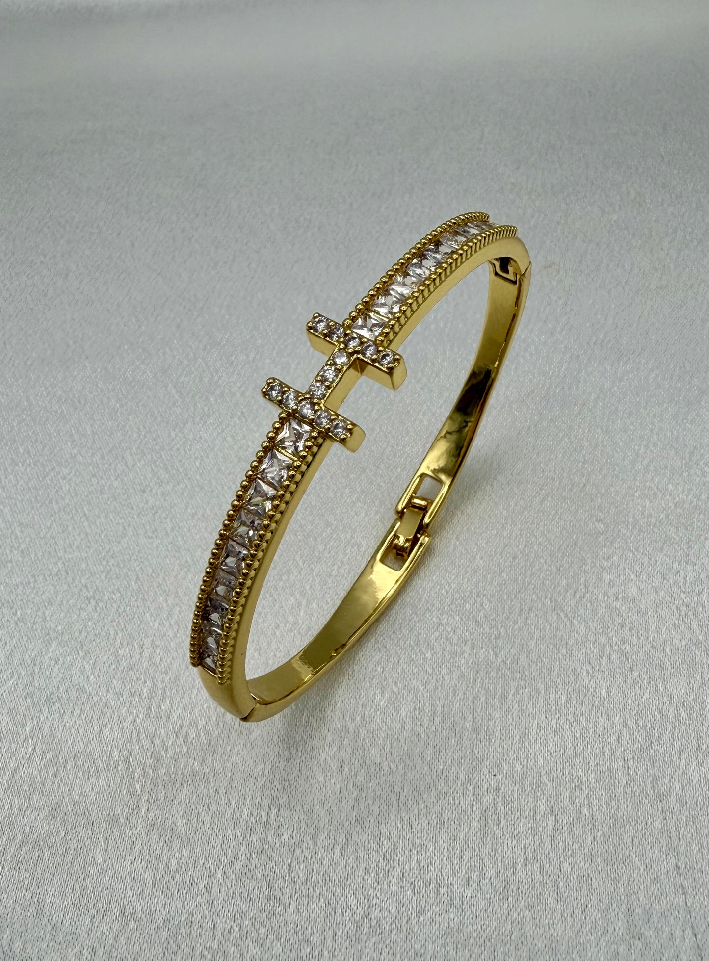 Sparkling Stainless Steel Cubic Zirconia Bracelet Set – Elegant, H Bracelet Inspired - Gold