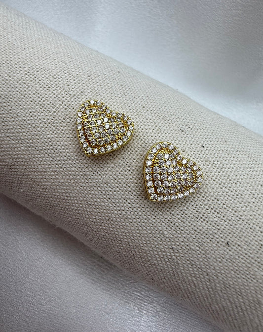 14ct Gold-Plated Cubic Zirconia Heart Stud Earrings – Sparkling Luxury Jewellery for Women