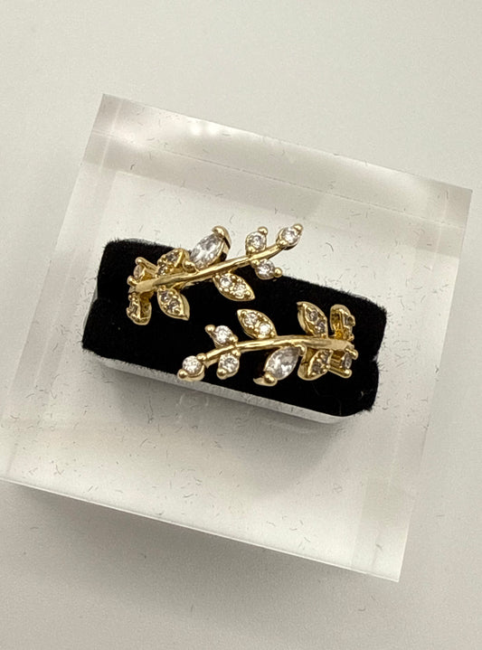 Gold-Tone Cubic Zirconia Leaf Cuff Ring – Elegant