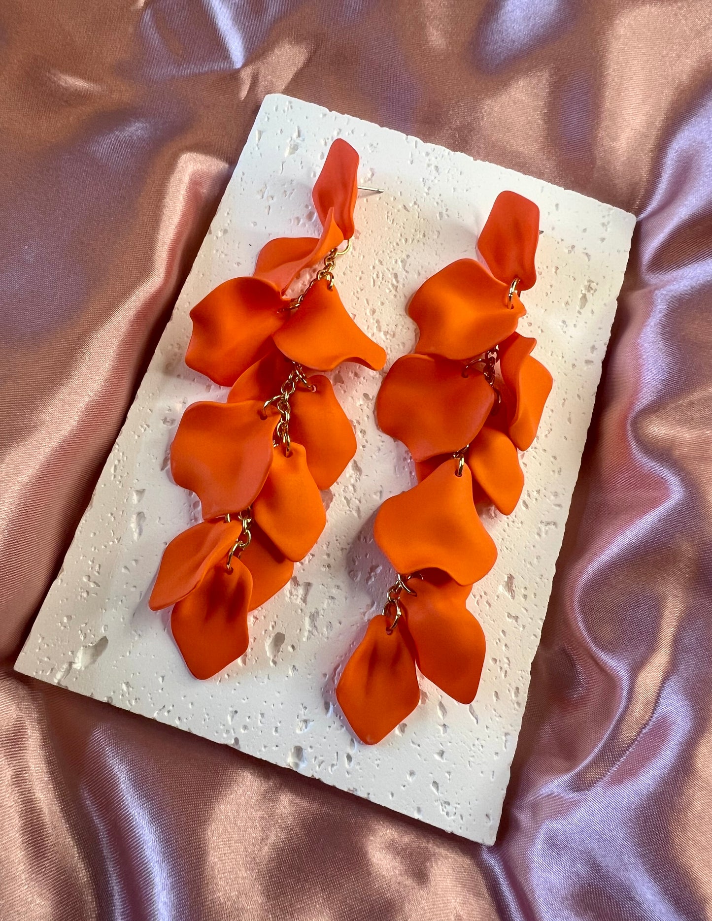 Gold & Orange Petal Drop Earrings – Bold & Elegant Daily Jewellery