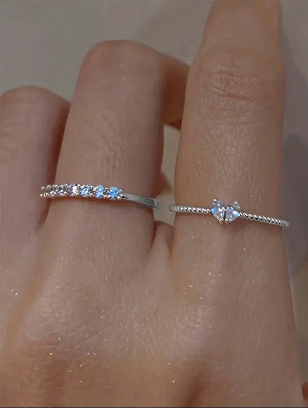 Y2K Heart Rhinestone Twin Rings – 2pc Set for Valentine’s, Mother’s Day & More