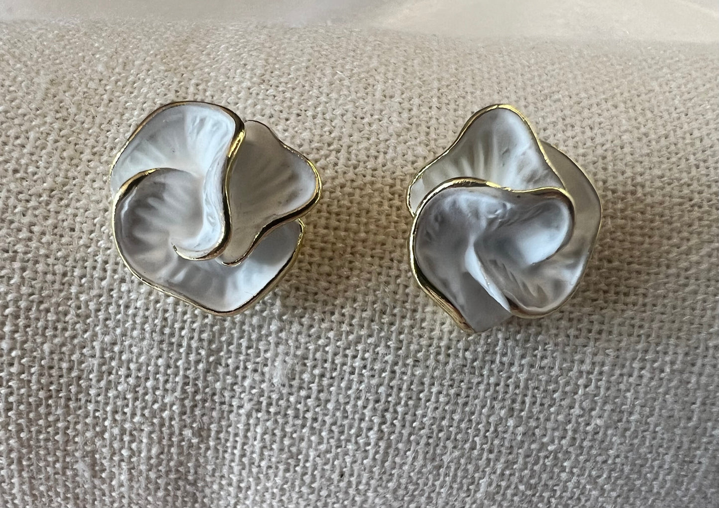 Elegant Gold & White Flower Petal Enamel Stud Earrings – Bohemian Style with Light Luxury Charm | Tarnish Resistant