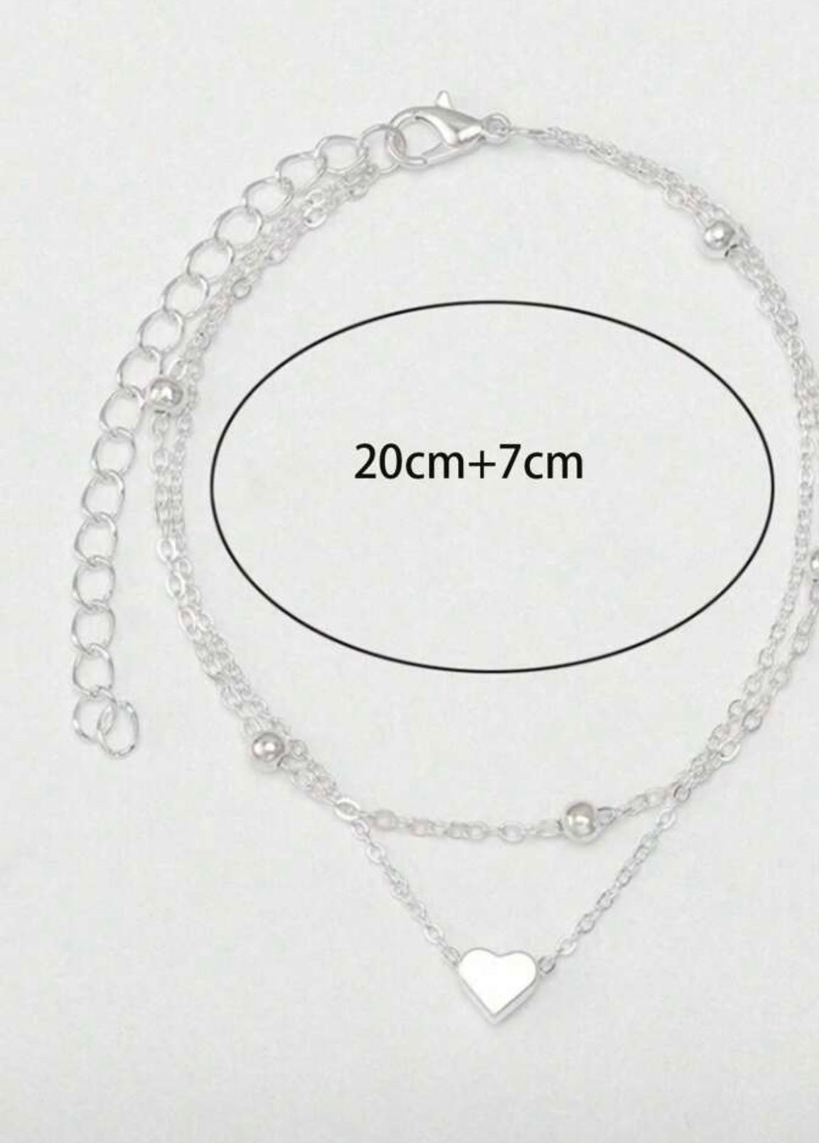 Silver Double-Layer Heart Anklet – Adjustable Love Foot Chain for Summer & Beach