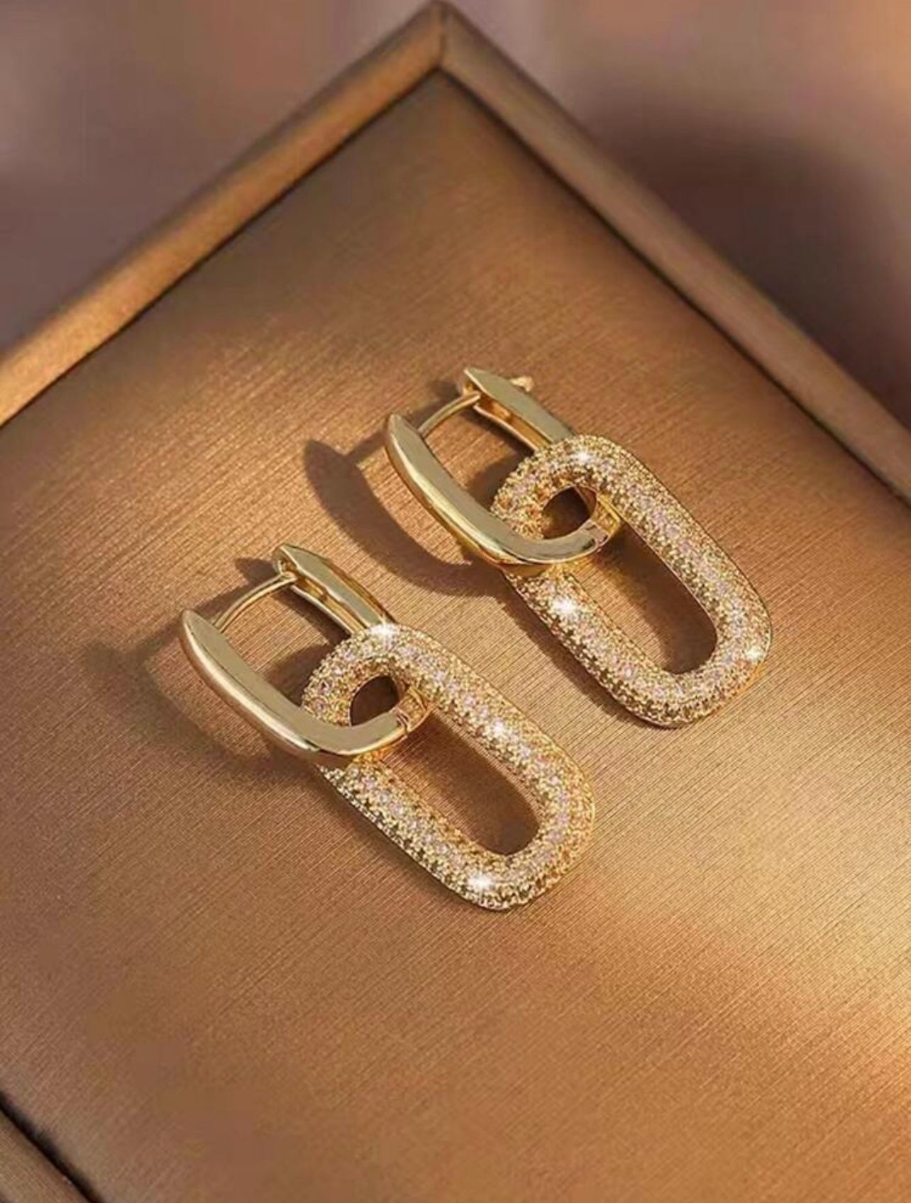 Gold Geometric Rhinestone Encrusted Double-Wear Earrings – Modern Versatility with a Sophisticated Twist | Tarnish Resistant