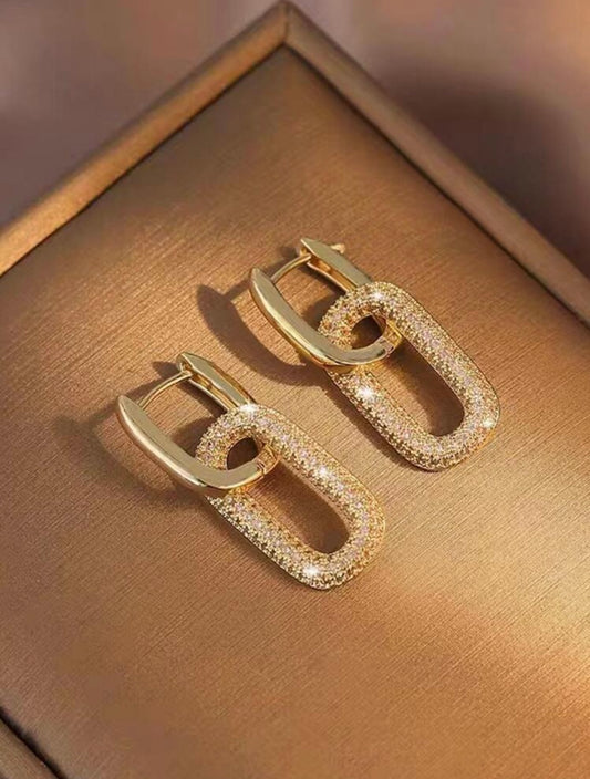 Gold Geometric Rhinestone Encrusted Double-Wear Earrings – Modern Versatility with a Sophisticated Twist | Tarnish Resistant