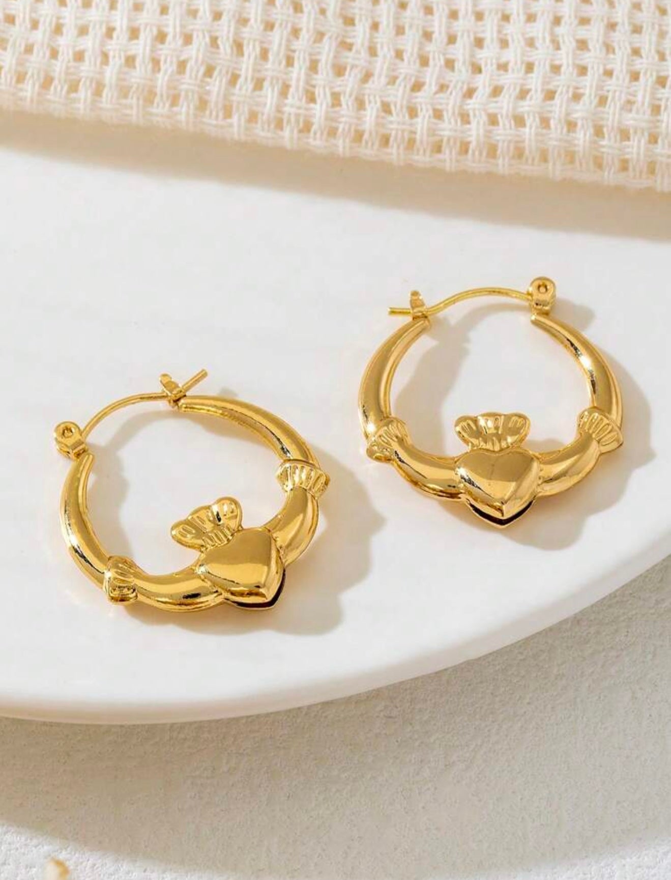 Claddagh Heart Stud Earrings – Vintage Minimalist Design - Tarnish Resistant Base 2.7 x 2.5 cms