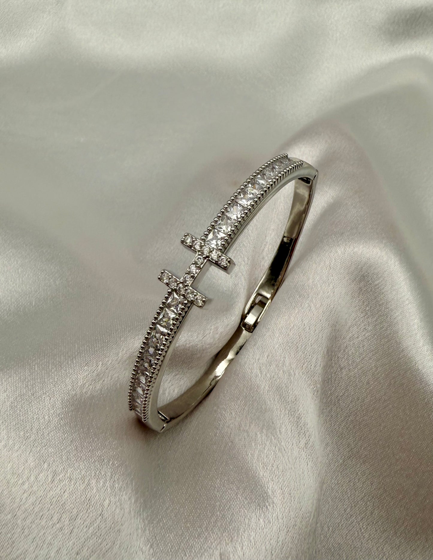 Sparkling Stainless Steel Cubic Zirconia Bracelet Set – Elegant, H Bracelet Inspired - Silver