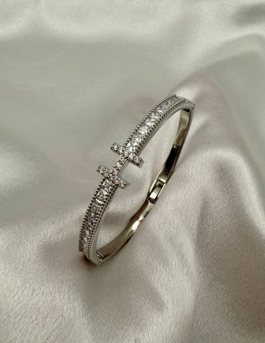 Sparkling Stainless Steel Cubic Zirconia Bracelet Set – Elegant, H Bracelet Inspired - Silver