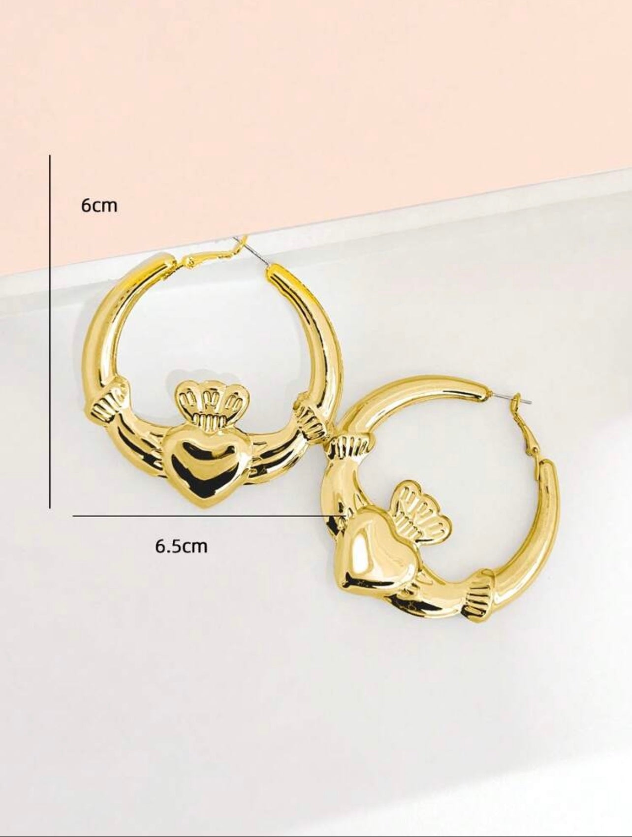 Gold Claddagh Chunky Hoop Earrings – 6 x 6.5 cms | Celebrate Love, Loyalty & Friendship | Tarnish Resistant