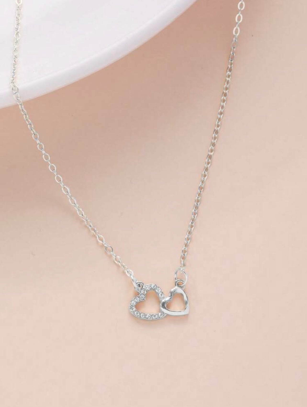 Minimalist Silver Double Heart Necklace – 40-45 cm | Tarnish Resistant Zinc Alloy | Romantic Everyday Elegance