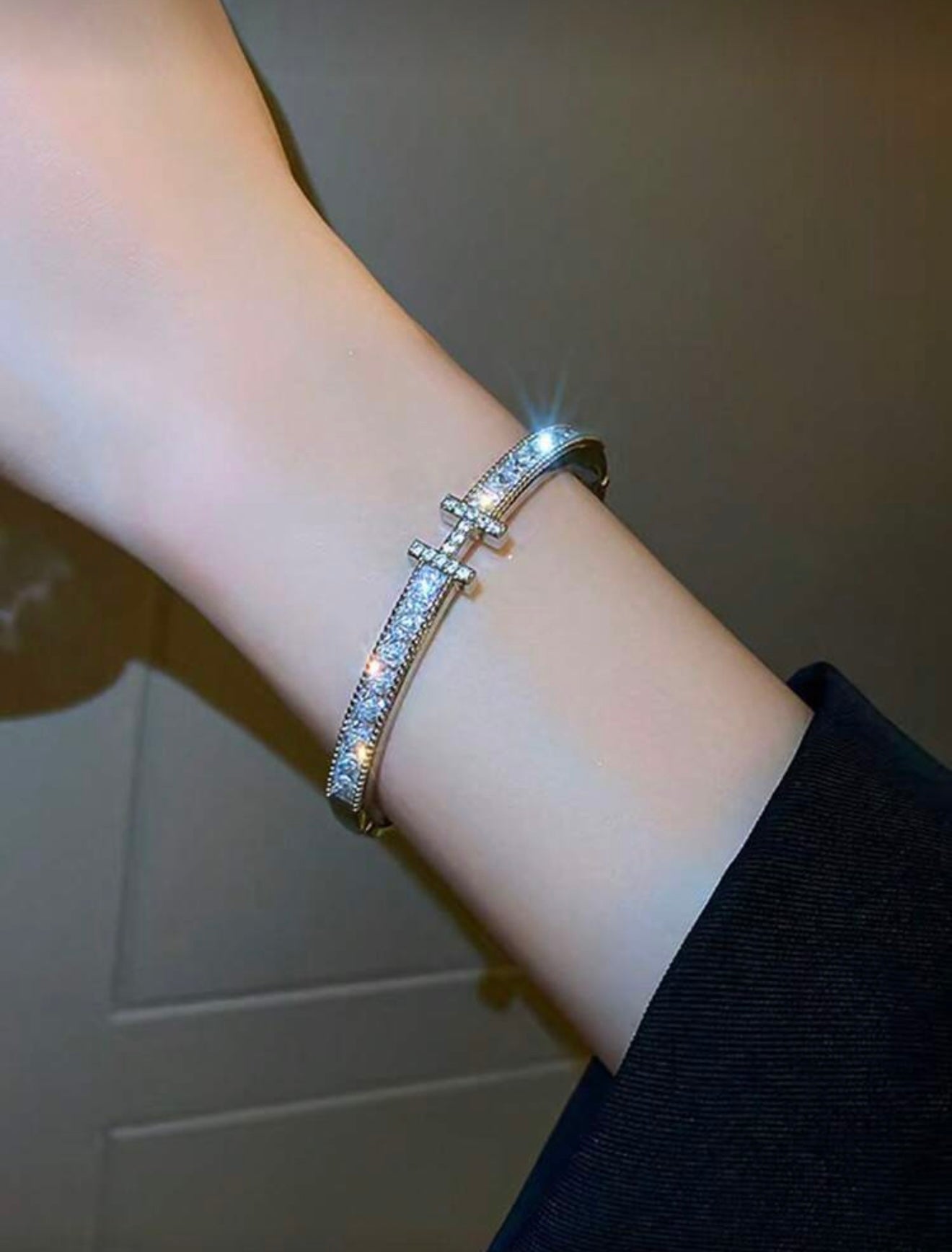 Sparkling Stainless Steel Cubic Zirconia Bracelet Set – Elegant, H Bracelet Inspired by Hermes - Silver