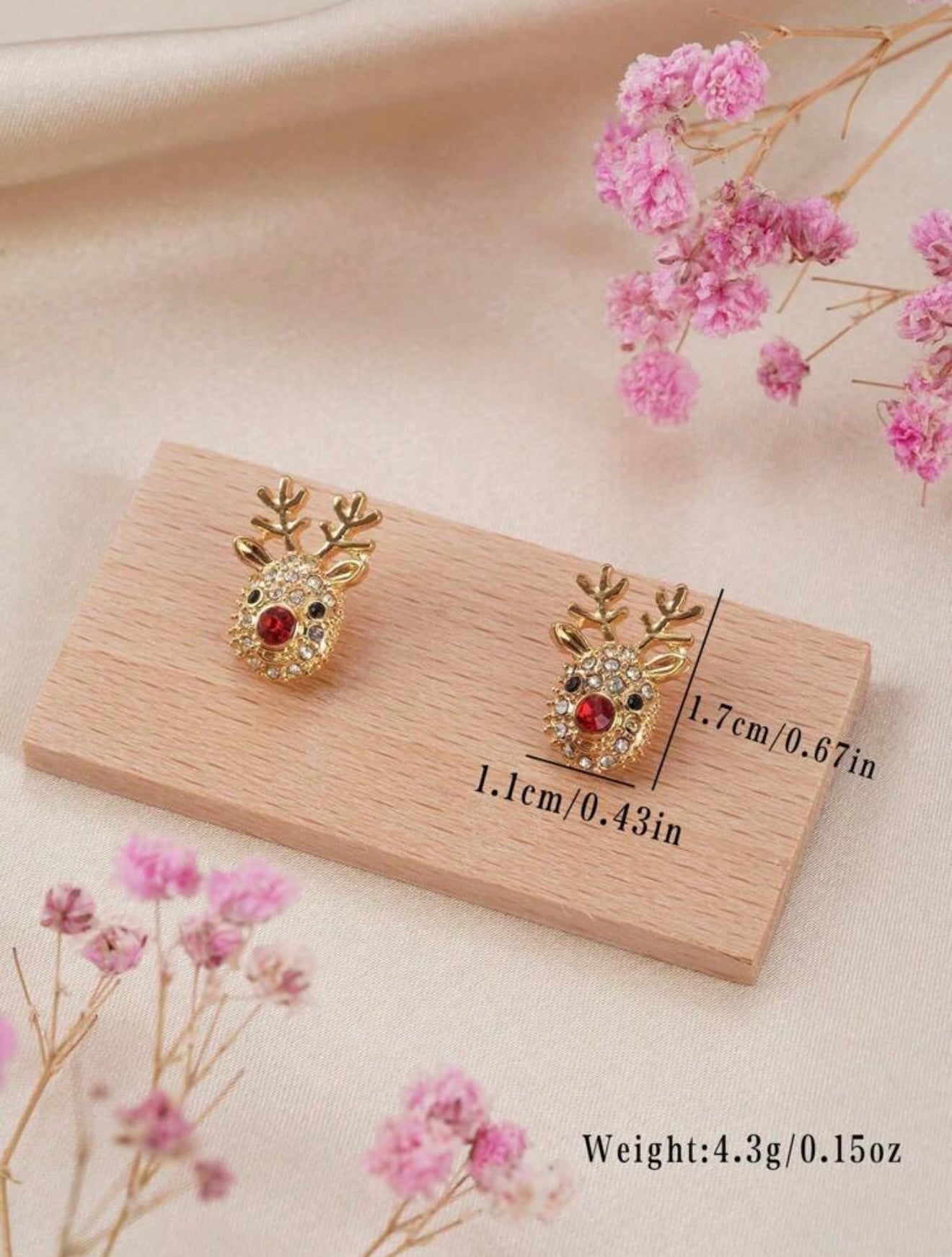 Rhinestone Reindeer Stud Earrings – Festive Sparkle, Tarnish-Resistant