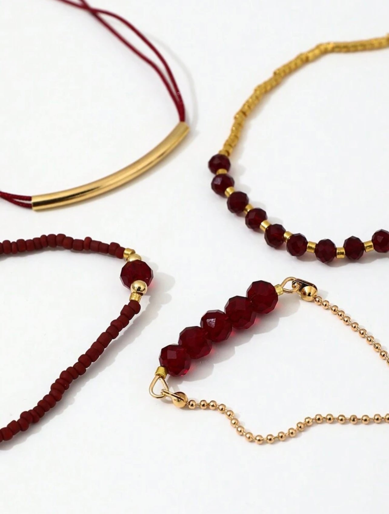 4pc Burgundy & Gold Faux Gemstone Bracelet Stack – Handmade Holiday & Party Jewellery
