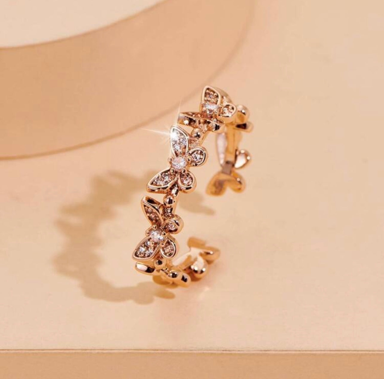 Delicate Butterfly Rhinestone Open Ring – Elegant Gift or Wedding Accessory