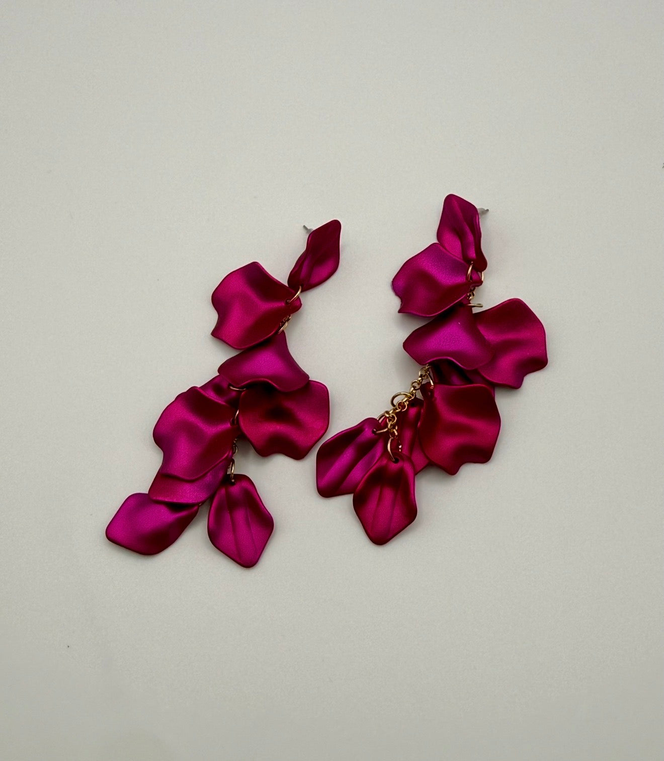 Gold & Satin Pink Petal Dangle Earrings – Nature-Inspired Elegance with a Modern Edge