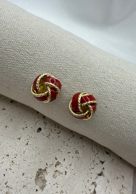Deep Red & Gold Color Elegant Knot Earrings – Elegant, Radiant & Timeless