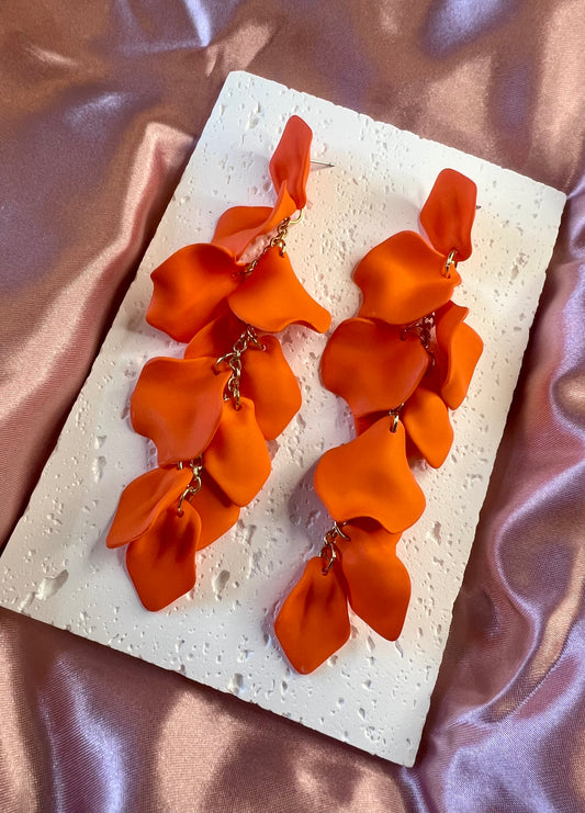 Gold & Orange Petal Drop Earrings – Bold & Elegant Daily Jewellery