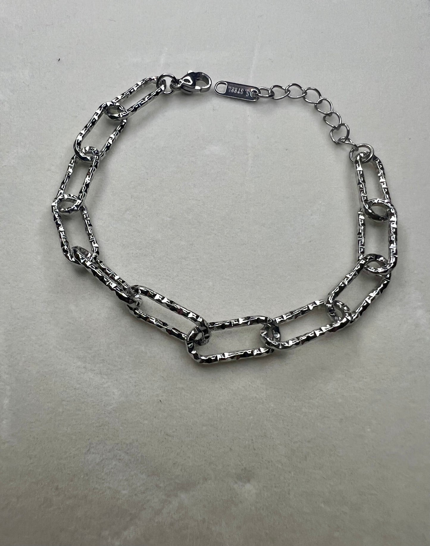 925 Silver Plated Silver- Tone Asymmetric Stainless Steel Chain Bracelet – Punk-Inspired Jewellery Gift