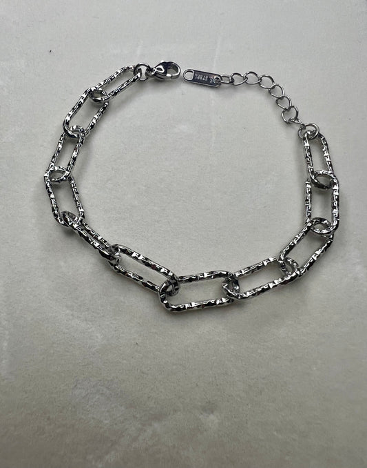 925 Silver Plated Silver- Tone Asymmetric Stainless Steel Chain Bracelet – Punk-Inspired Jewellery Gift