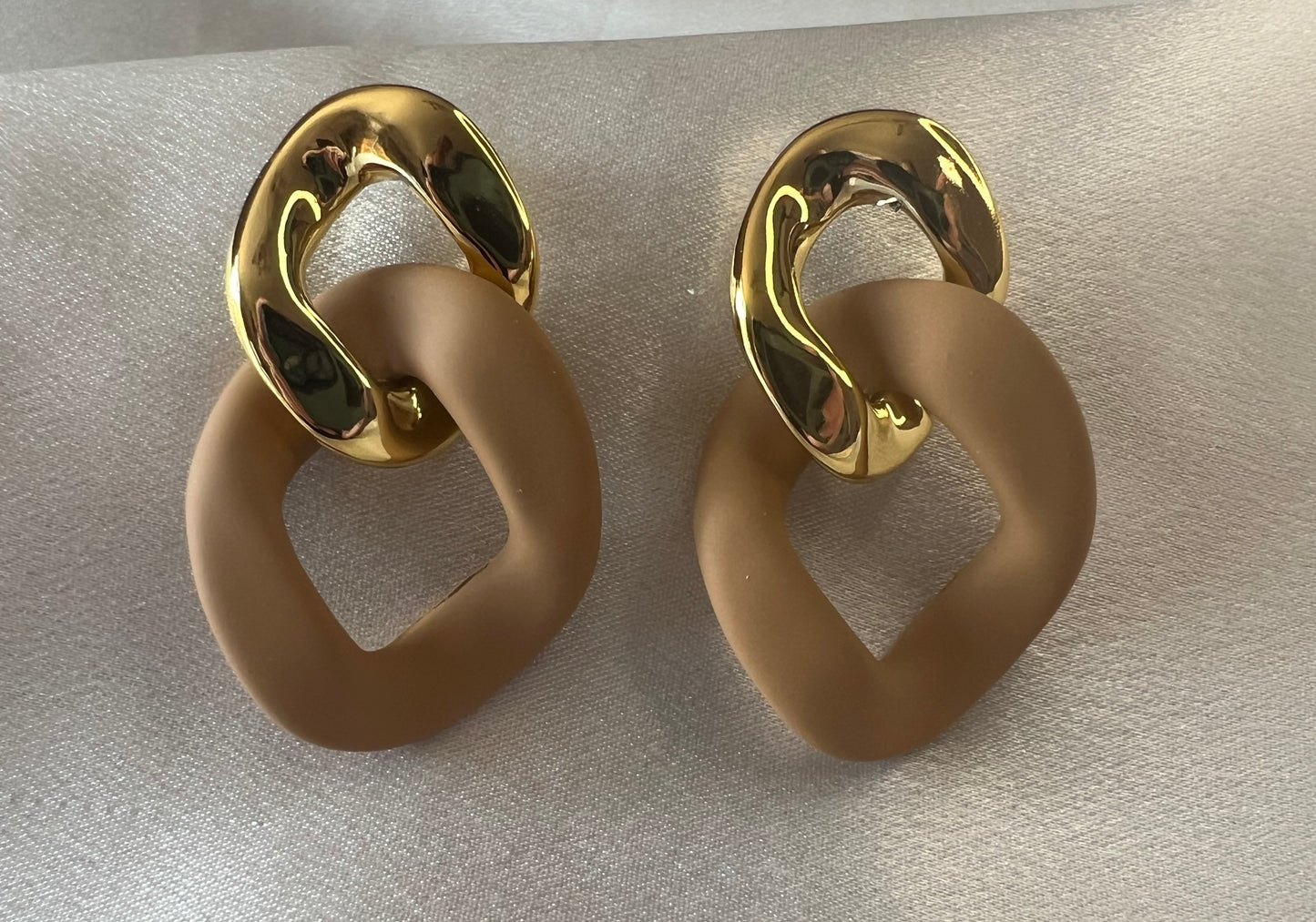 Gold and Khaki Geometric Drop Earrings – Bold Colour, Modern Edge